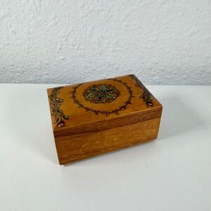 Vintage Hand Painted Wooden Trinket Box | Floral Folk Art Jewelry Box